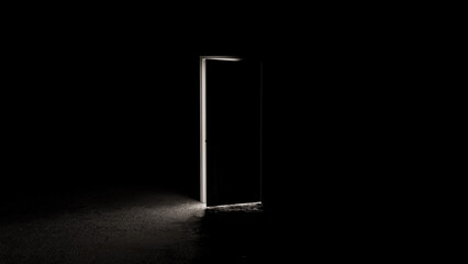 Light streaming through an open door brightens a dark room, symbolizing hope and opportunity while illustrating the powerful transition from darkness to light and new beginnings