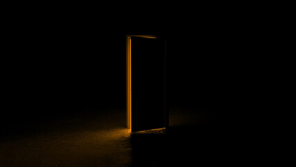 Open door illuminating a dark room with a warm, inviting glow, creating a mysterious and hopeful atmosphere filled with possibilities and the promise of new beginnings