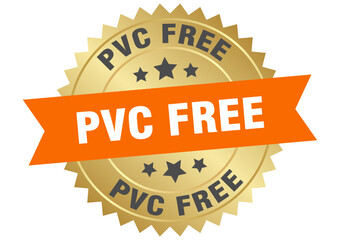 pvc free. pvc free round orange and gold label isolated on transparent background
