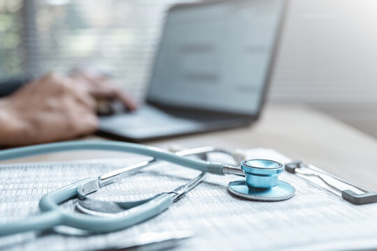 Health insurance concept. Healthcare and medical care. Life insurance policy. Medicine, Hospital, Stethoscope, Doctor. Patient business. Healthcare expense.