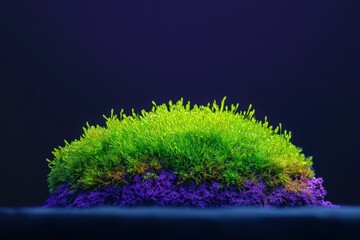 Fototapeta premium Vibrant moss specimen illuminated against a dark background.