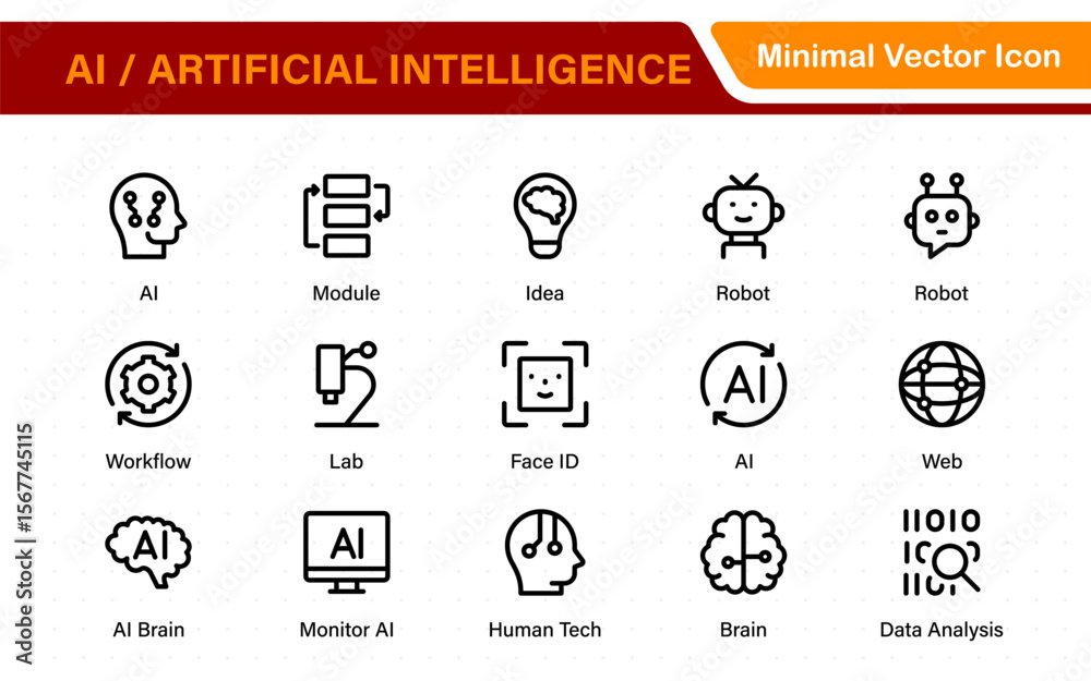 Poster set of ai artificial intelligence icon set vector collection. ai essentials line icon collection, ar