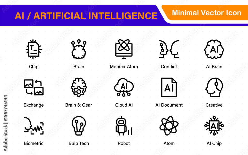 Poster set of ai artificial intelligence icon set vector collection. ai essentials line icon collection, ar