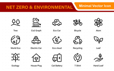 Set of sustainability and Net Zero, environmental, ecological, recyling, green, organic, industry thin line icons. Linear ecology simple symbol collection.