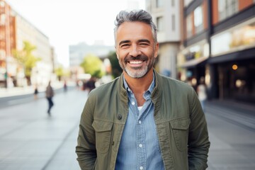 Fototapeta premium Portrait of a smiling man enjoying his walk in the city