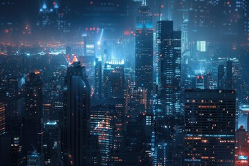 High Detail Visual of City Architecture at Night on Background