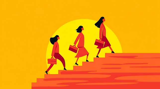 women teamwork success climbing stairs career growth business concept
