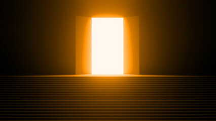 Open door at the top of a stairway, bright light streaming through, symbolizing hope, opportunity, and new beginnings, inviting exploration of the future and personal growth