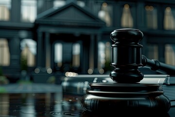 Judges Gavel on Background of Private House, Symbolizing Property Law and Home Ownership