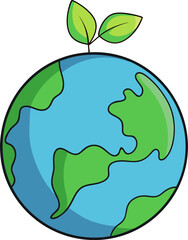 Earth with leaf, eco friendly globe, environmental awareness, green planet illustration, world nature day, conservation vector art