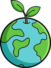 Earth with leaf sprout, eco friendly planet, environmental awareness, green globe illustration, world nature day, conservation vector