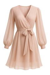 Chiffon wrap dress with long sleeves and a tie waist