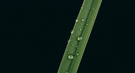 Fototapeta premium Dew Drops on a Green Leaf with Dark Background