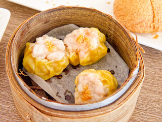 Shrimp and Fish Roe Siu Mai, Juicy shrimp, topped with fish roe