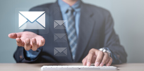 Email marketing concept. Mail newsletter send. Receive envelope email. Message contact reminder. Technology marketing.