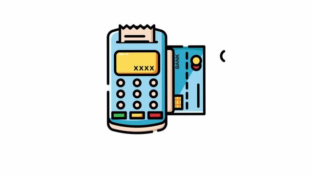Card Payment Receipt via EDC Machine Animated Looping Video Alpha Channel Filled Icon