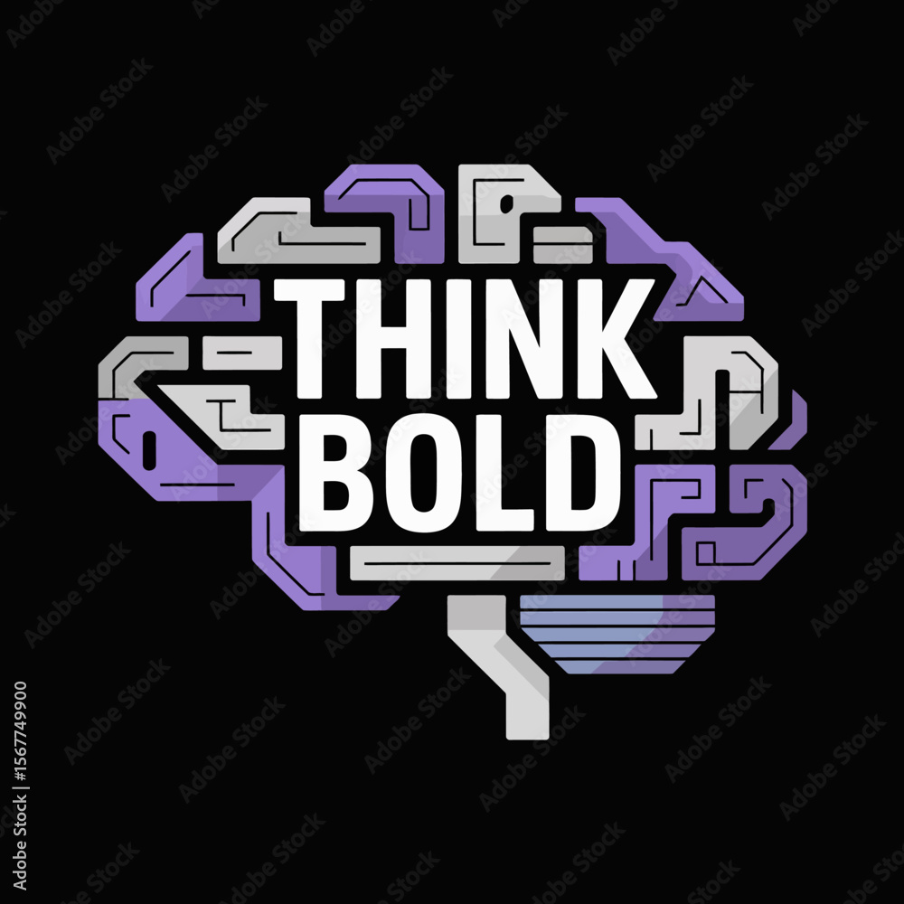 Fototapete stylized brain graphic with the words think bold in white text against a black background representi