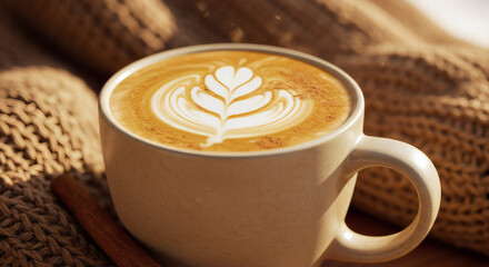 Fototapeta premium Pumpkin Spice Latte with Cinnamon Stick