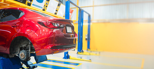 Fototapeta premium Mechanic car repair. Auto maintenance service. Automotive repair. Automobile repair maintenance service. Warranty policy examining. Engine problem repairing.