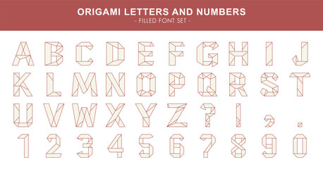 Origami letters and numbers - filled font set