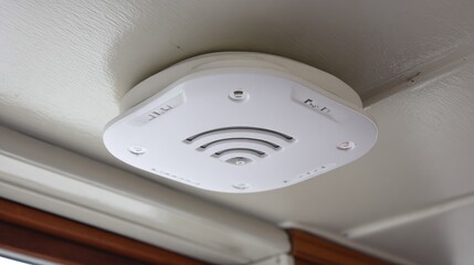 Wi-Fi access point mounted in school ceiling with visible signal boosters