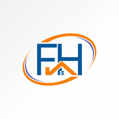 Logo design graphic concept creative premium vector stock image top sell initial FH font with roof house window ellipse swoosh property construction