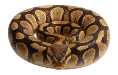 Ball python with smooth, tan scales and dark brown blotches