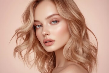 Fototapeta premium Close-up portrait of a beautiful woman with blonde wavy hair.