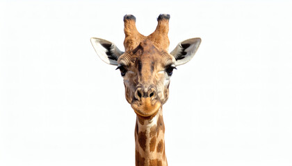 Fototapeta premium Isolated giraffe illustrated on white background in detailed brush stroke style for wildlife, nature, and animal design concepts