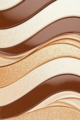 Luxurious chocolate wave background with assorted tones from dark to creamy milk, soft glossy surface with golden highlights and elegant flow, perfect for dessert branding or packaging visuals