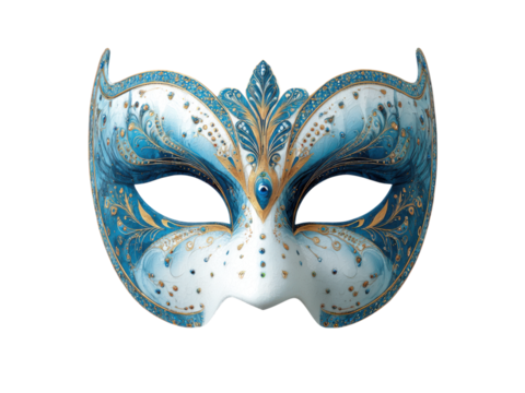 Ornate blue white gold decorated mask venetian, Isolated, Transparent Png
