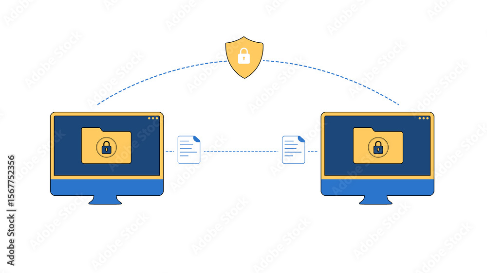 Poster data transfer between two computers in a secure and protected way illustration concept, transparent 