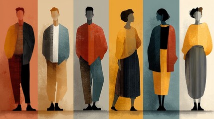 Front-view multicultural silhouettes representing diversity concept with clean lines for social media content