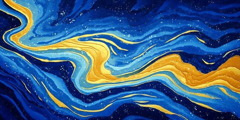 Obraz premium Colorful molten gold and blue liquid waves in space