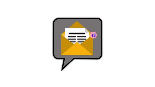 Animated document icon appearing white background. Reminder, Push Notifications, Web Reminders, Time and Announcements. electronic mail and technology on a transparent background.