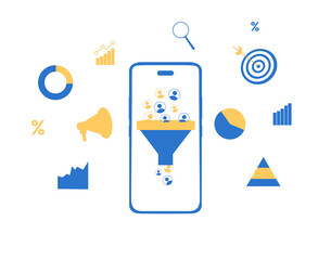 Leads generation and funnels on the mobile screen, target, goal, business, growth, business, tech, sales