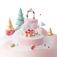 Festive 3D Christmas Scene with Gifts and Trees  on Transparent background
 