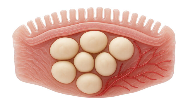 Cross-section of a Peyer's patch with lymphoid follicles in intestinal tissue
