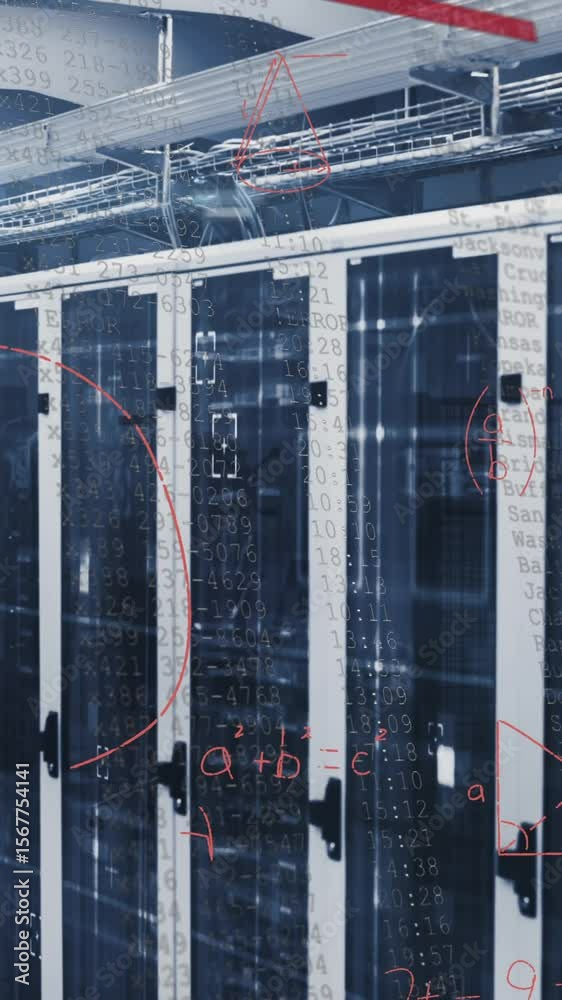 Aufkleber animation of mathematical equations and data processing over computer servers