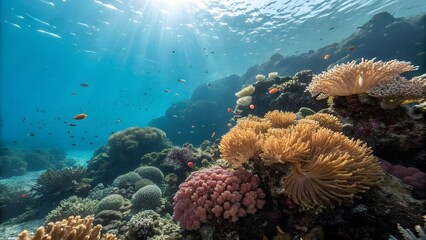 Vibrant Underwater Coral Reef Ecosystem with Colorful Marine Life