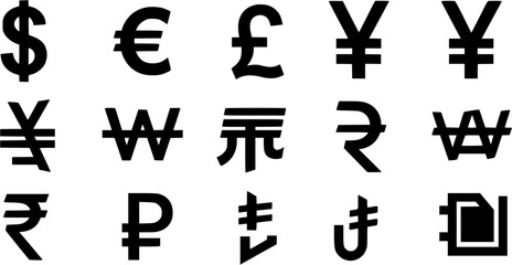 Obraz premium International Currency Symbols Set - Vector Illustration