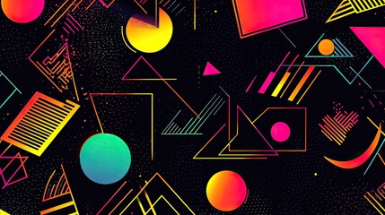 The stock photo shows a seamless pattern of vibrant, geometric shapes in bright neon colors.