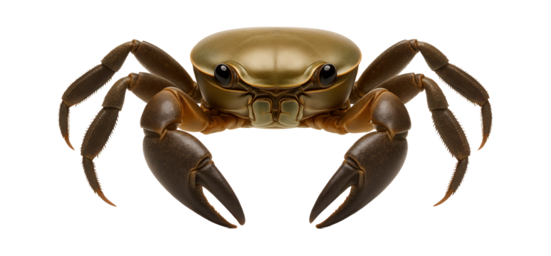 Mangrove tree crab with a compact, rounded carapace and elongated pincers
