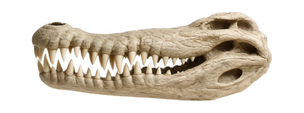 Saltwater crocodile jawbone with interlocking teeth and robust structure