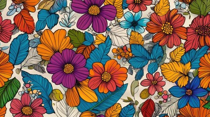 The stock photo shows a seamless pattern of hand-drawn flowers and leaves.