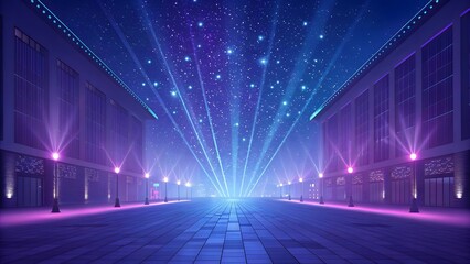 Futuristic Street with Colorful Lights and Starry Night Sky