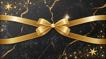 Elegant Gold Bow on Black Marble Background for Celebratory Designs
