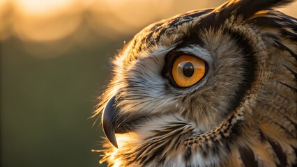 Close-Up of Owl with Striking Yellow Eye Against Soft Background