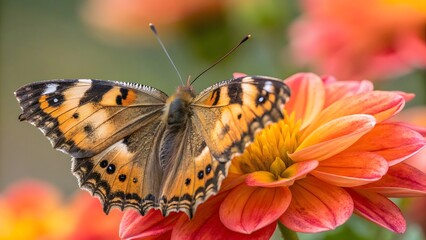 Colorful Butterfly Resting on Vibrant Flower Under Soft Lighting