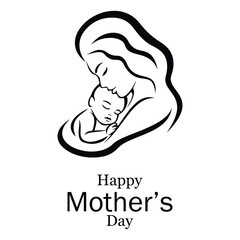Vector illustration of mother's day. Mother holding baby in arms. Mother hugging her son. Happy mothers day.
